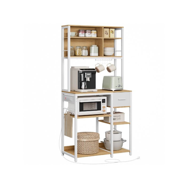 Bakers Rack With Charging Station Kitchen Storage Shelf Microwave Stand