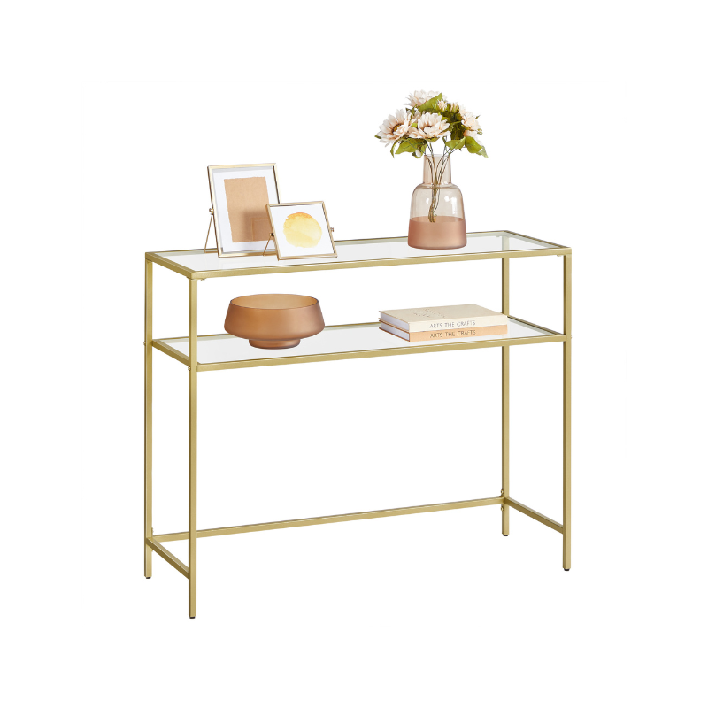 Console Sofa Table - 39.4 Inch - Glass Shelves Glam Style