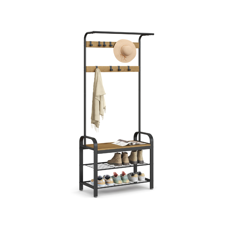 Coat Rack With Shoe Bench - Entryway Storage Organizer