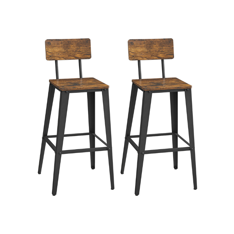 Bar Stools - Tall With Back - Set Of 2 - Industrial Style