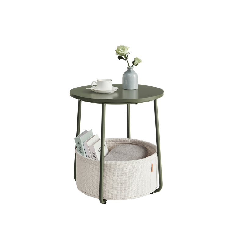 Nightstand - Modern Round - With Fabric Storage Basket