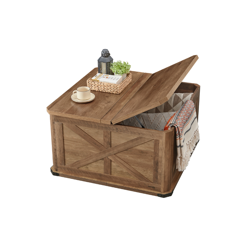 Farmhouse Coffee Table with Storage – Flip Top Lids – Square
