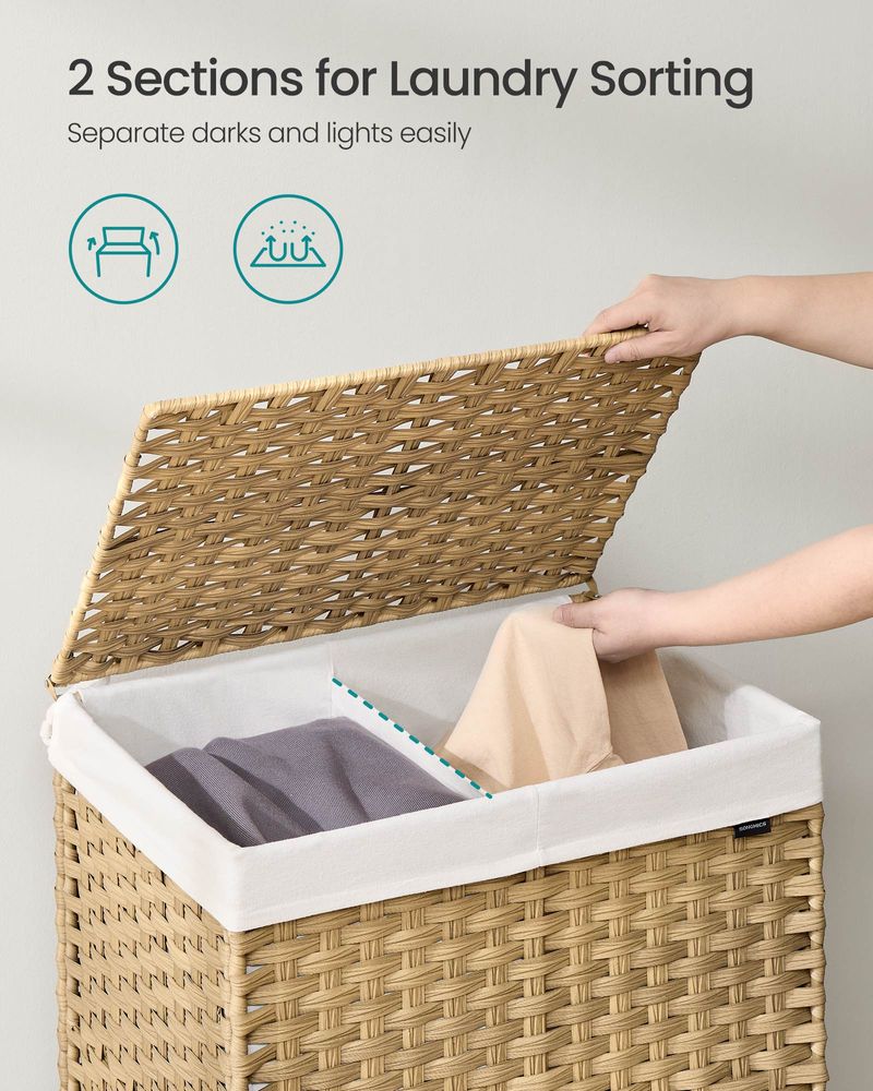 Laundry Basket - Rolling With Wheels - 3 Section - 145L & 160L
