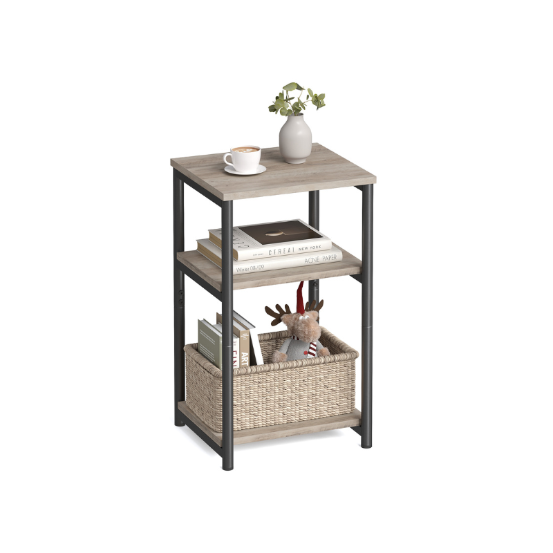 Small End Table With 3 Tiers – Industrial Design – Slim Space-Saving Table