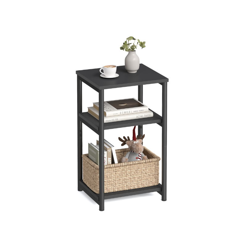Small End Table With 3 Tiers – Industrial Design – Slim Space-Saving Table