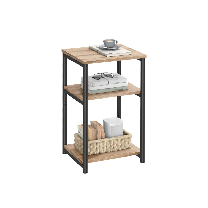 Small End Table With 3 Tiers – Industrial Design – Slim Space-Saving Table