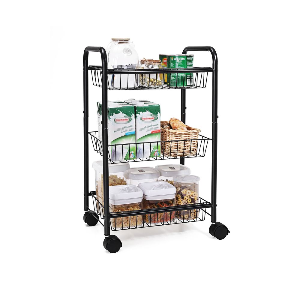 Metal Rolling Cart - 3 Tier - With Baskets And Wheels