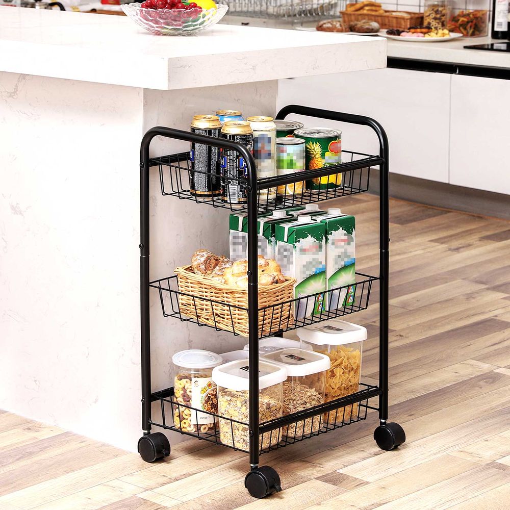 Metal Rolling Cart - 3 Tier - With Baskets And Wheels