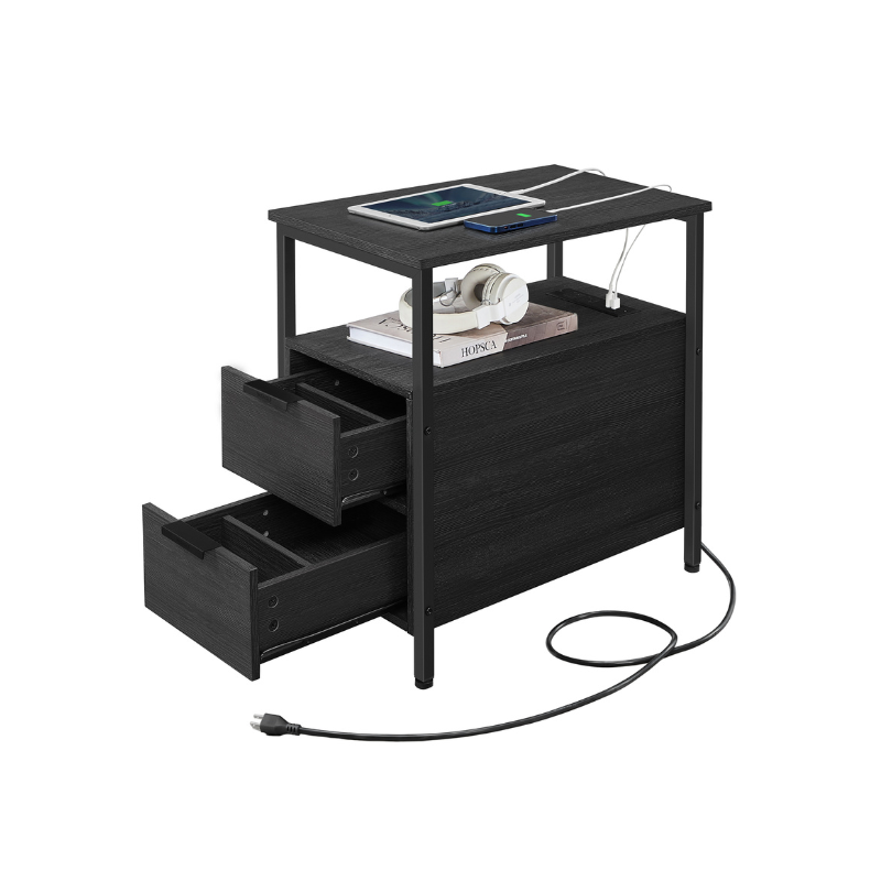 End Table - Narrow - Charging Station - 2 Drawers - USB Outlets