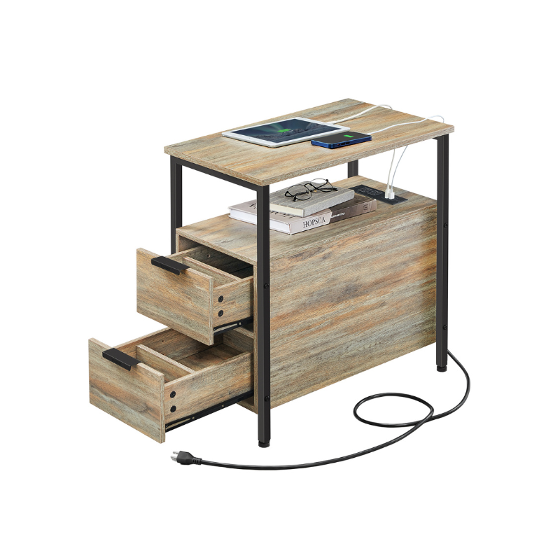End Table - Narrow - Charging Station - 2 Drawers - USB Outlets