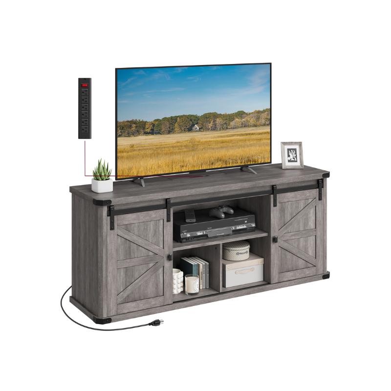 TV Stand - Farmhouse Style - With Charging Station - For Up To 65 Inch TVs
