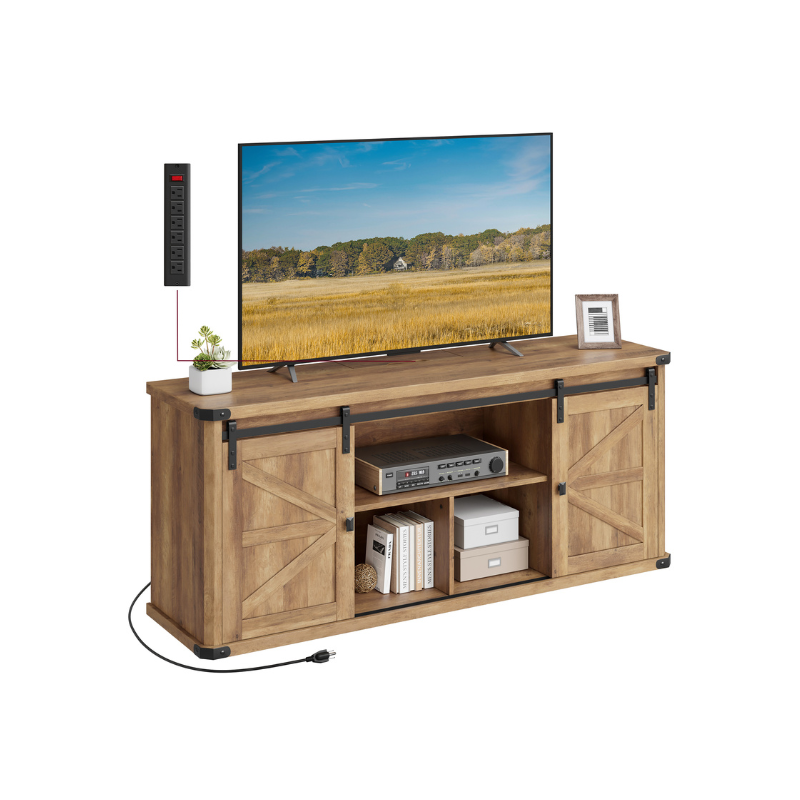 TV Stand - Farmhouse Style - With Charging Station - For Up To 65 Inch TVs