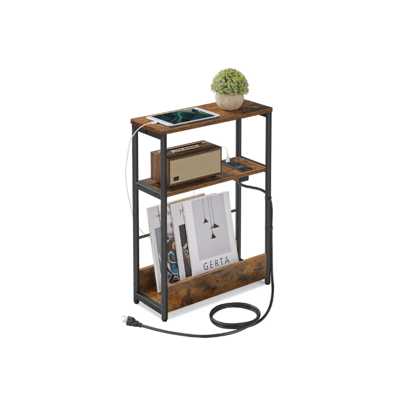 Side Table - Narrow - With Charging Station - 3 Tier