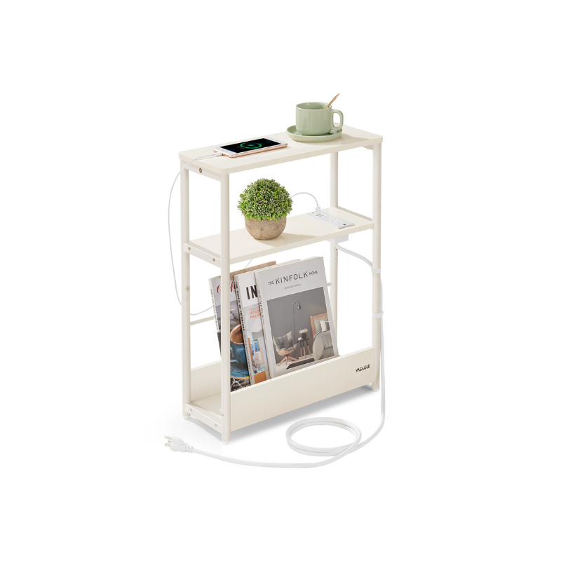 Side Table - Narrow - With Charging Station - 3 Tier