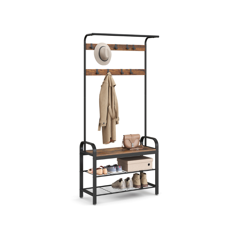 Coat Rack With Shoe Bench - Entryway Storage Organizer