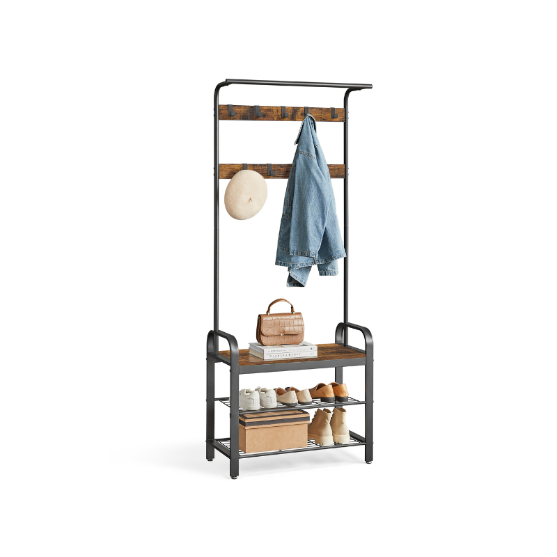 Coat Rack With Shoe Bench - Entryway Storage Organizer