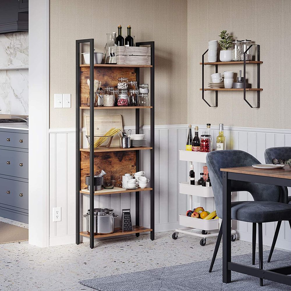 5 Tier Bookshelf With Steel Frame Tall Storage Shelving Unit