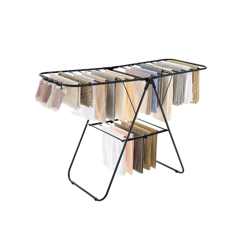 Clothes Drying Rack - With Sock Clips - Heavy Duty Steel