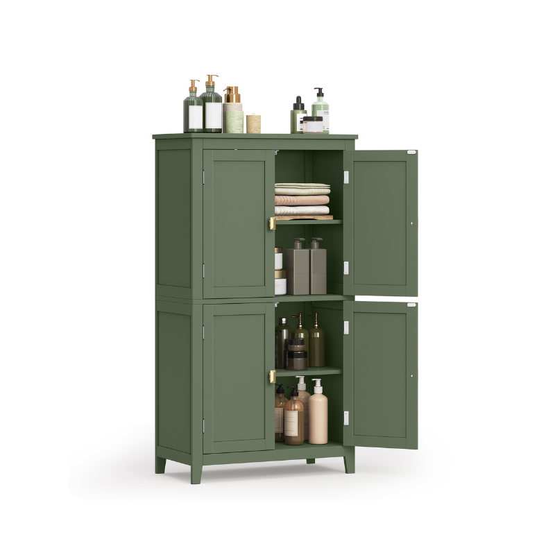 Bathroom Floor Storage Cabinet - 4 Doors - Adjustable Shelves