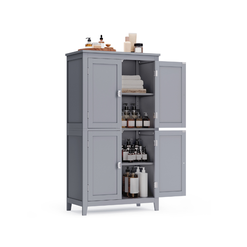 Bathroom Floor Storage Cabinet - 4 Doors - Adjustable Shelves