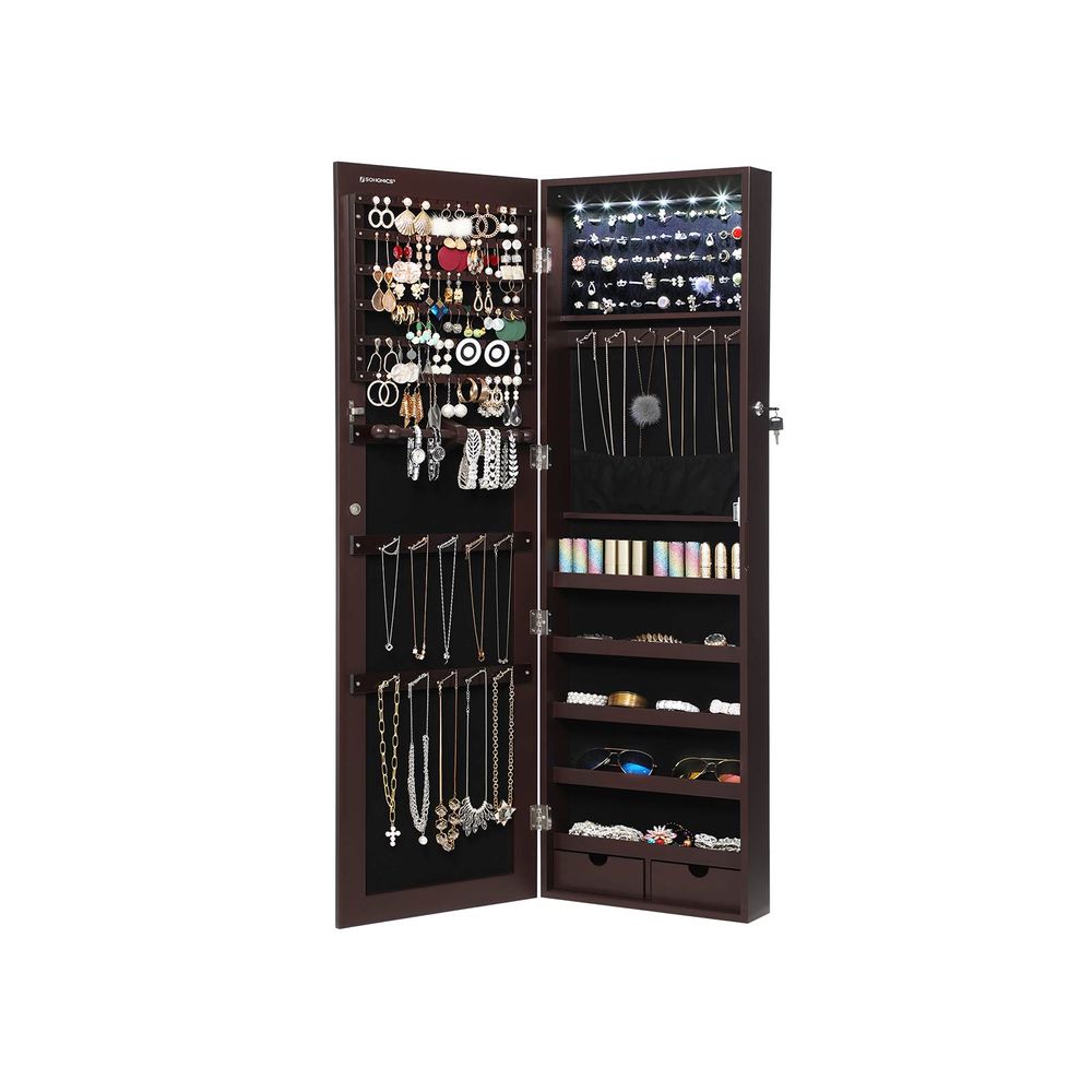Jewelry Armoire Cabinet - Wall Mounted - LED Lights - Full Length Mirror
