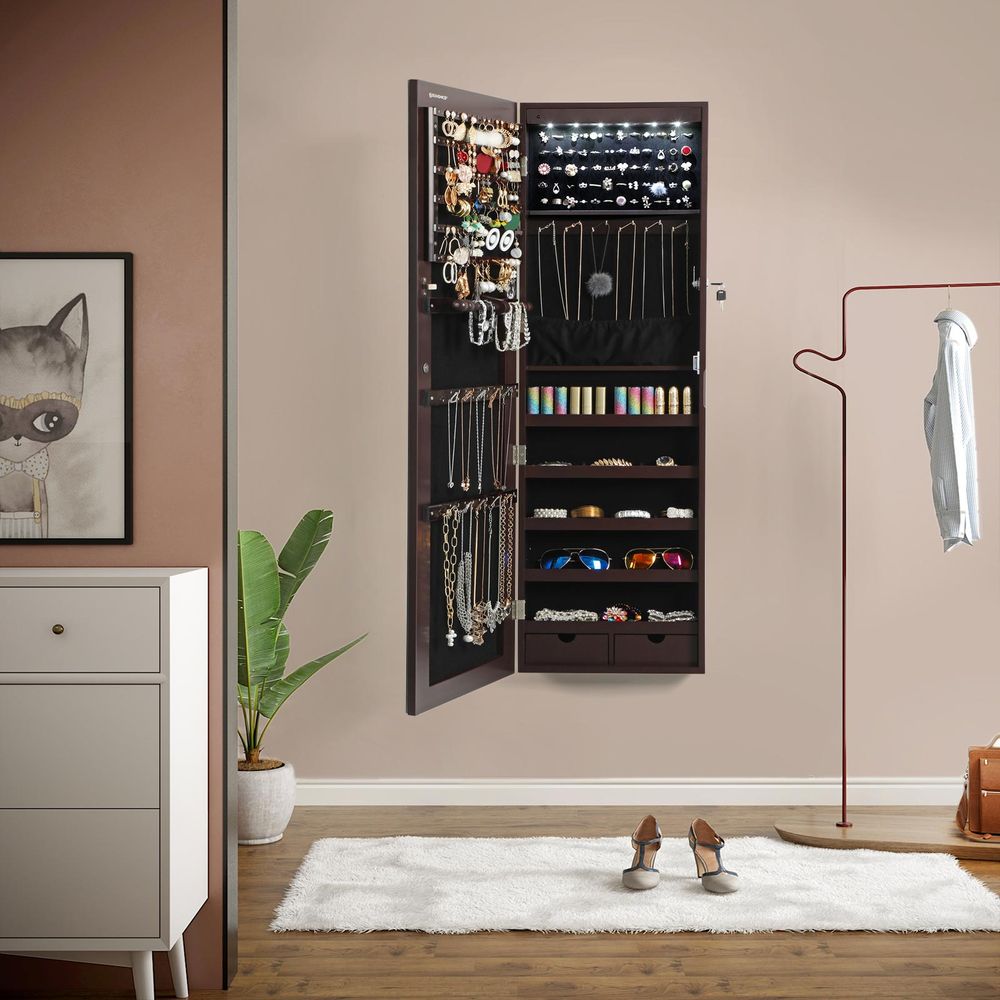 Jewelry Armoire Cabinet - Wall Mounted - LED Mirror Storage