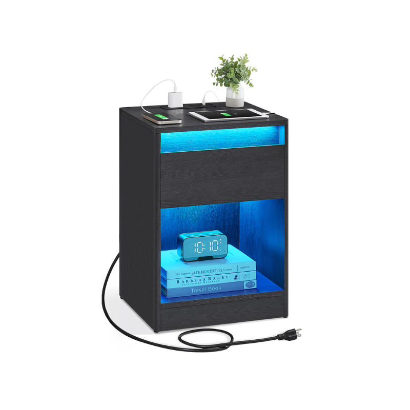 Nightstand With Charging Station - Adjustable LED Lights