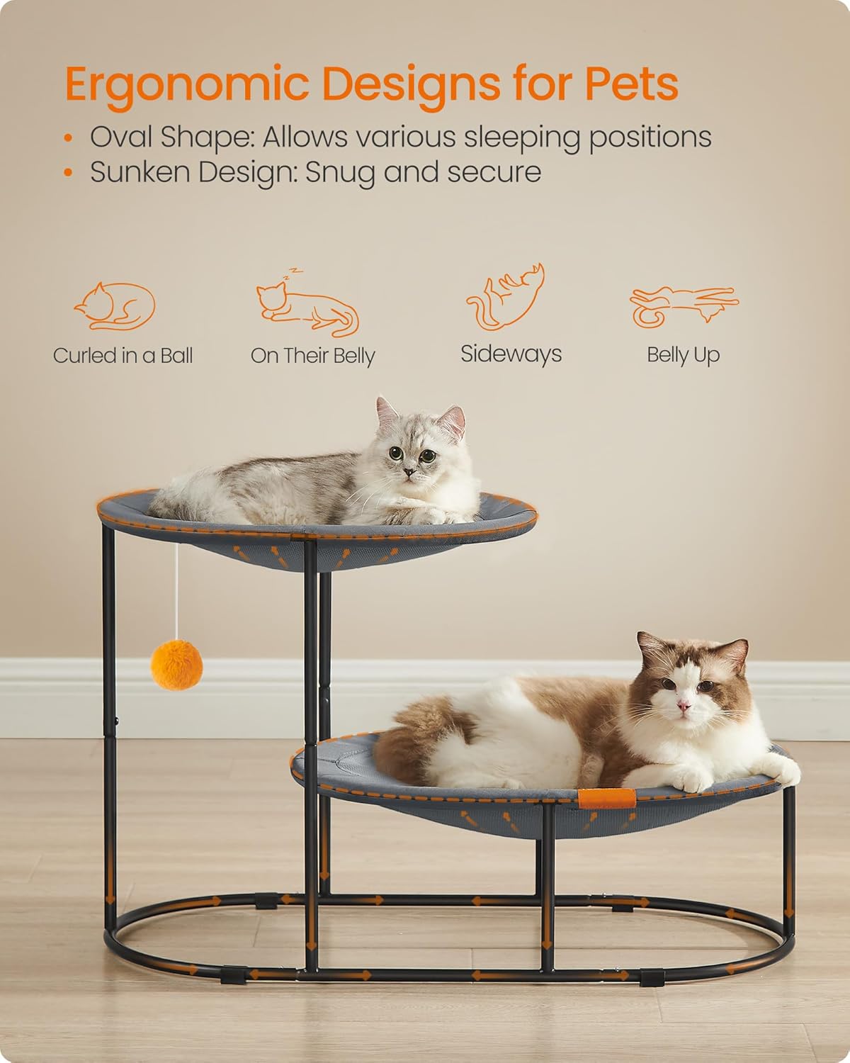 2 Tier Elevated Cat Bed Multi Level Cat Hammock With Steel Frame