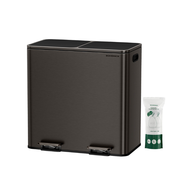 Double Kitchen Trash Can – 2 x 10.6 Gallon – Step Pedal Soft Close