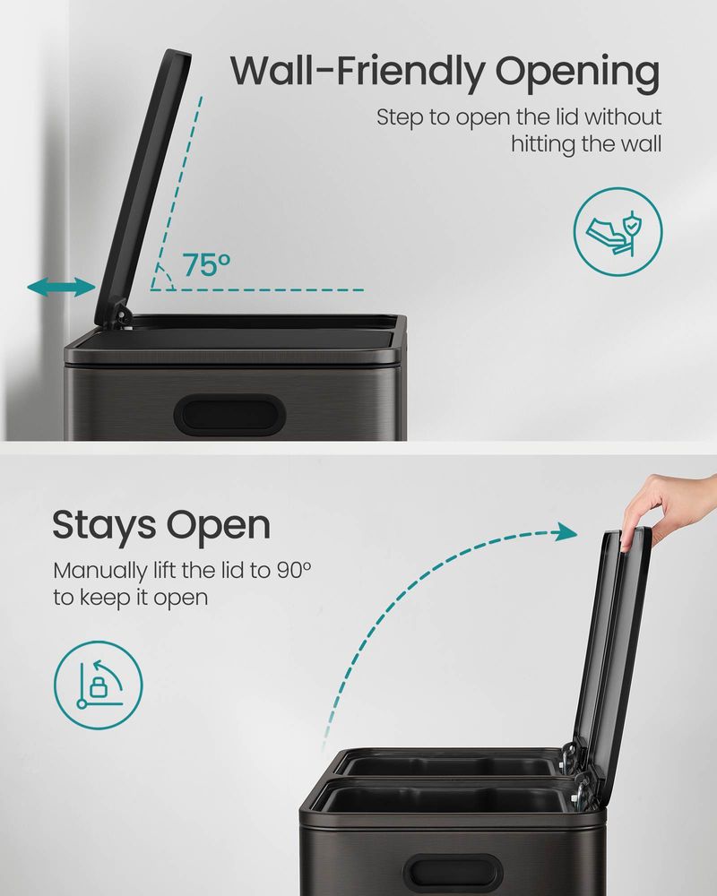 Double Kitchen Trash Can – 2 x 10.6 Gallon – Step Pedal Soft Close