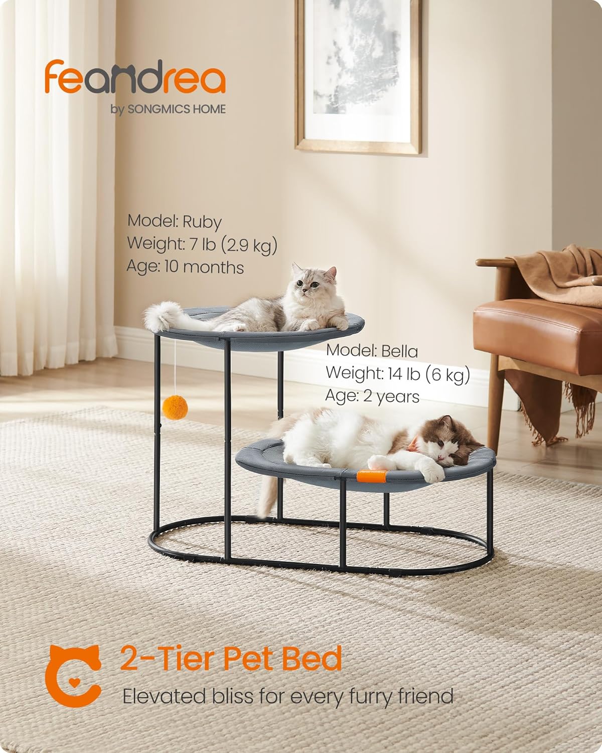2 Tier Elevated Cat Bed Multi Level Cat Hammock With Steel Frame