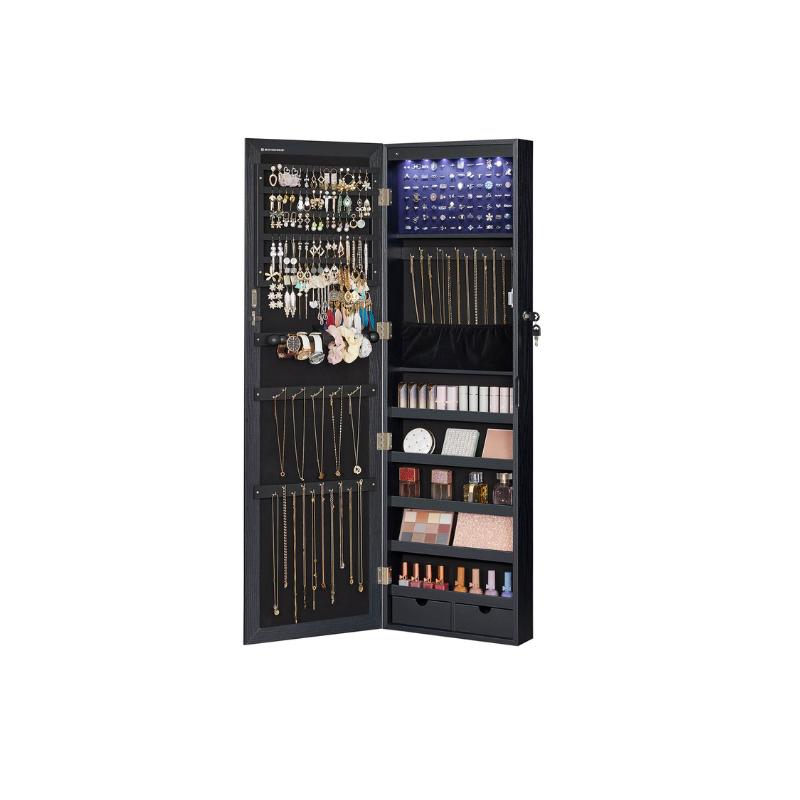 Jewelry Armoire Organizer - Lockable - Wall Or Door Mounted Mirror