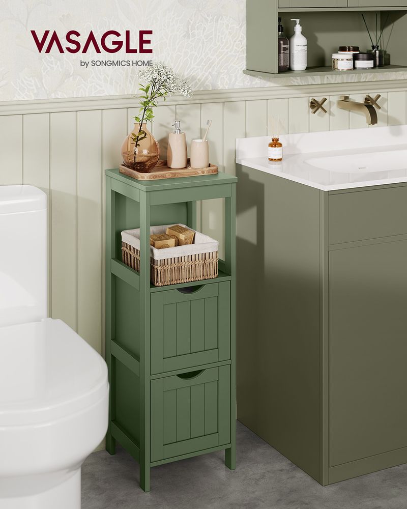 Bathroom Floor Cabinet - Slim With 2 Drawers - Freestanding Storage