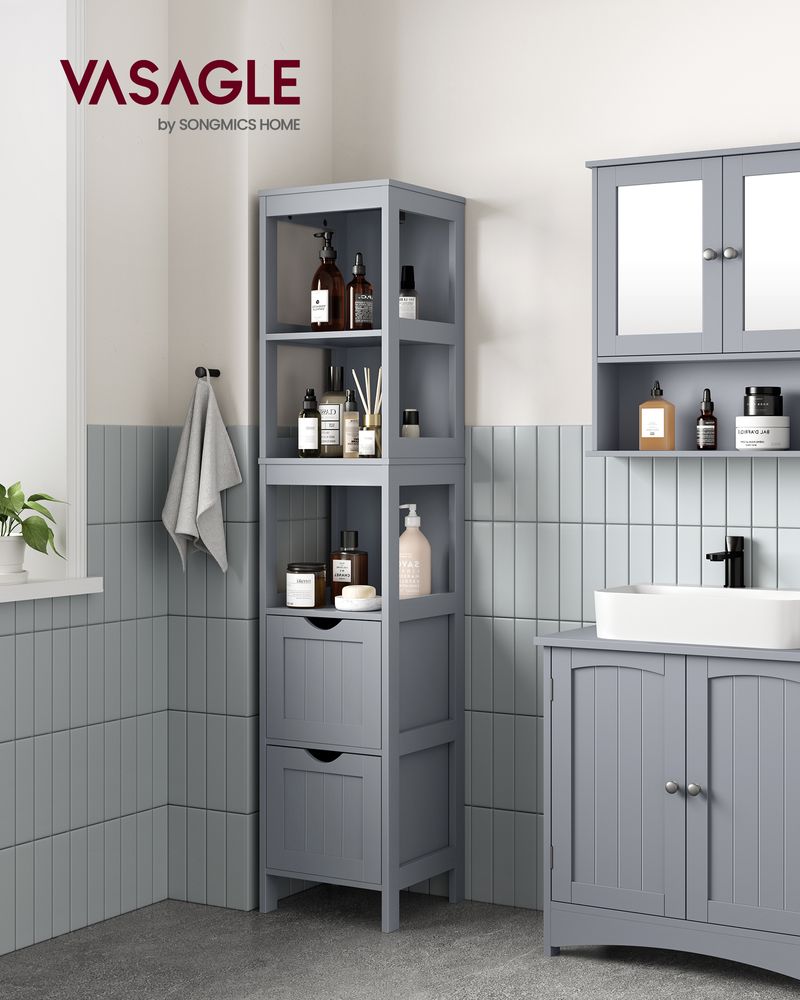 Bathroom Floor Cabinet - Slim With 2 Removable Drawers - Storage Unit