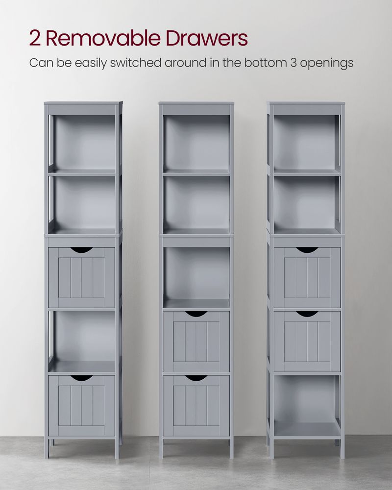 Bathroom Floor Cabinet - Slim With 2 Removable Drawers - Storage Unit