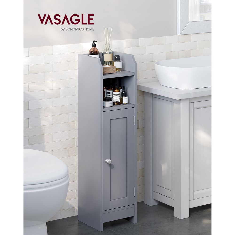 Bathroom Corner Storage Cabinet - Small Floor Unit - With Door Shelves