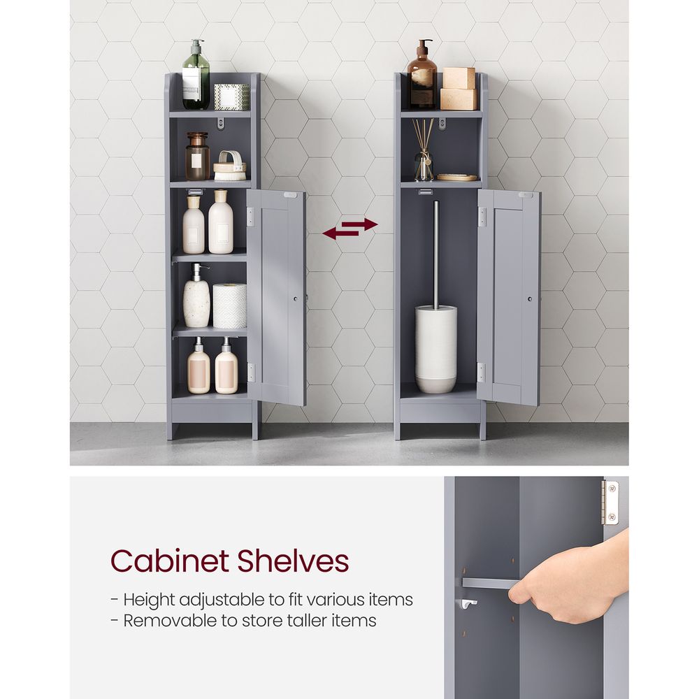 Bathroom Corner Storage Cabinet - Small Floor Unit - With Door Shelves