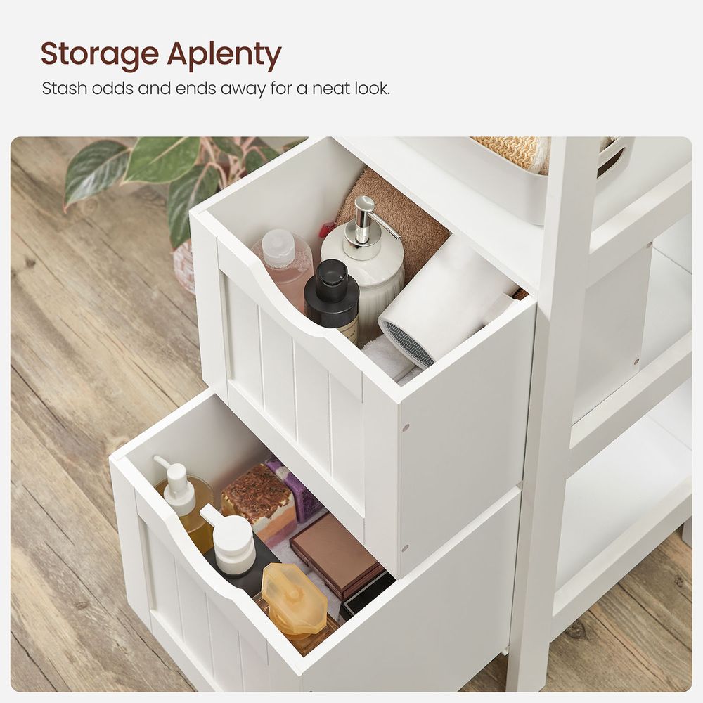 Bathroom Floor Storage Cabinet - Open Shelf - 2 Drawers Organizer
