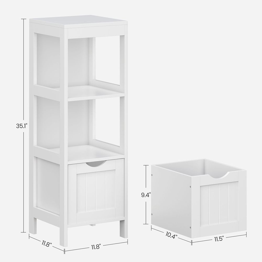 Bathroom Floor Storage Cabinet - Open Shelf - 2 Drawers Organizer