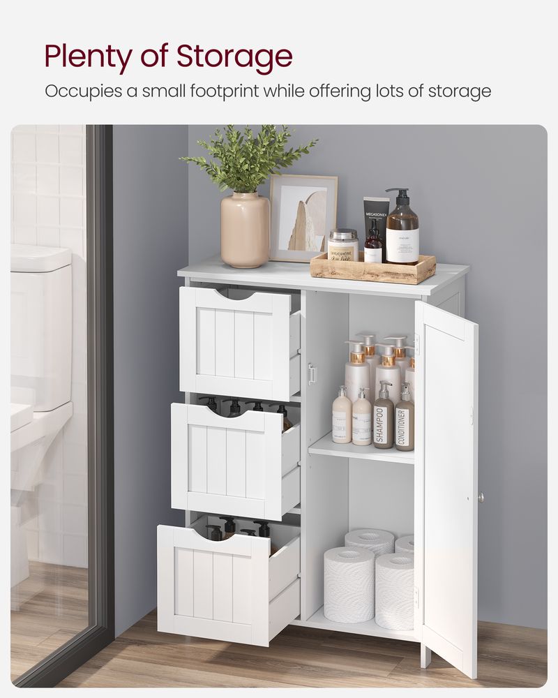 Bathroom Storage Cabinet - White - 3 Drawers - Adjustable Shelf