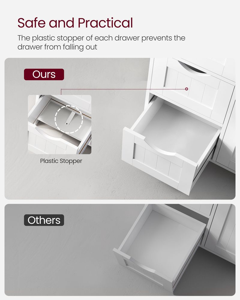 Bathroom Storage Cabinet - White - 3 Drawers - Adjustable Shelf