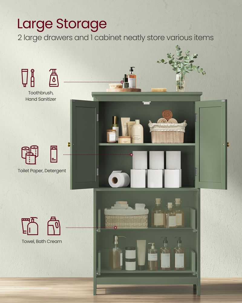 Bathroom Floor Storage Cabinet – 2 Drawers & 2 Doors – Adjustable Shelf