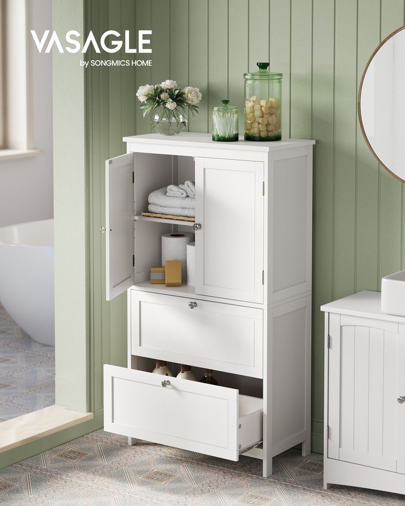 Bathroom Floor Storage Cabinet - 2 Drawers 2 Doors - Freestanding