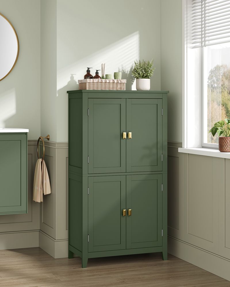 Bathroom Floor Storage Cabinet - 4 Doors - Adjustable Shelves