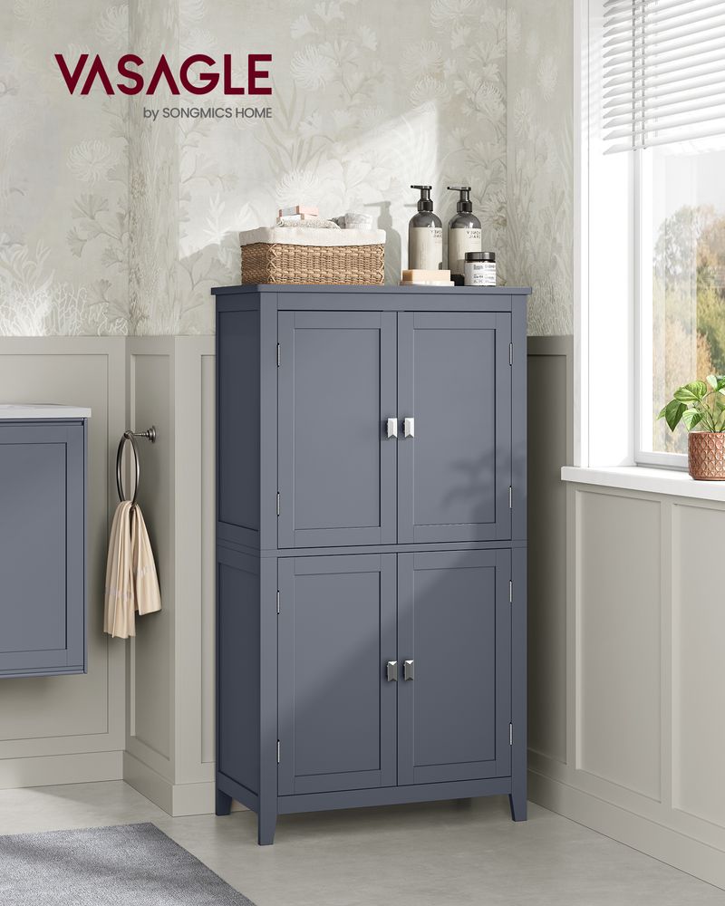 Bathroom Floor Storage Cabinet - 4 Doors - Adjustable Shelves