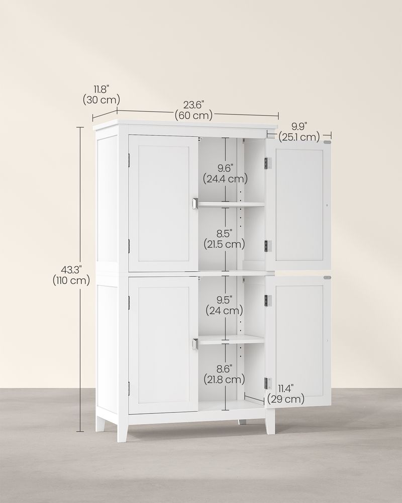 Bathroom Floor Storage Cabinet - 4 Doors - Adjustable Shelves