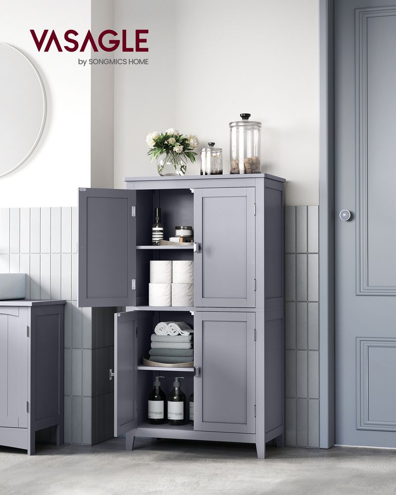 Bathroom Floor Storage Cabinet - 4 Doors - Adjustable Shelves