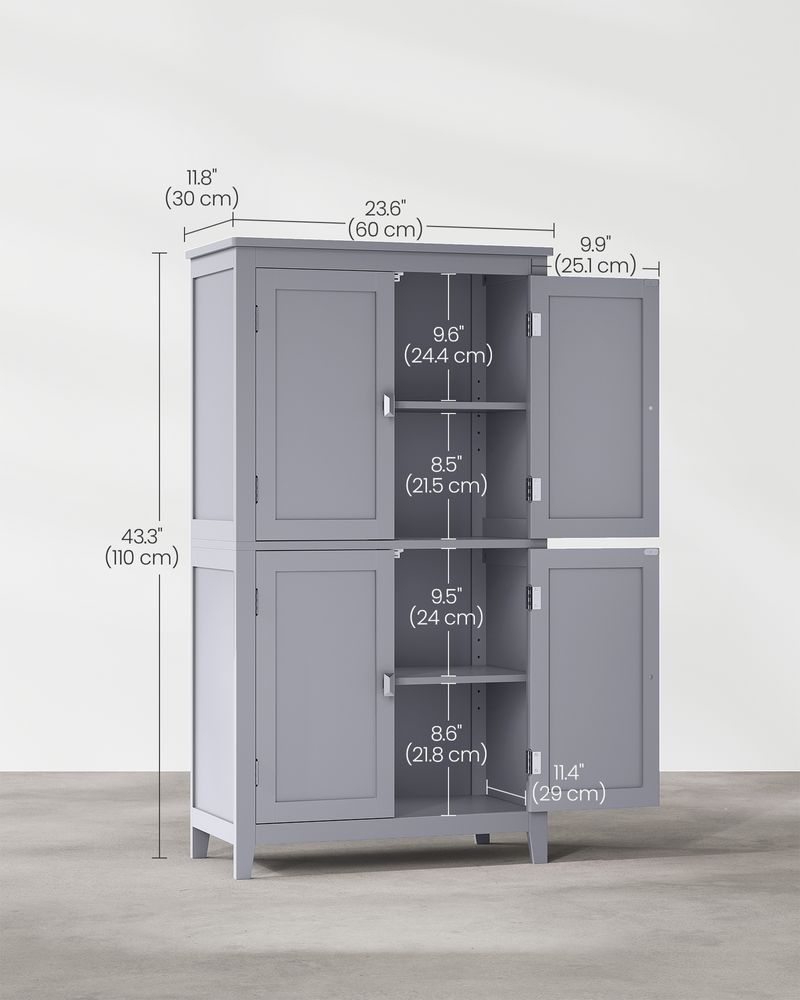 Bathroom Floor Storage Cabinet - 4 Doors - Adjustable Shelves