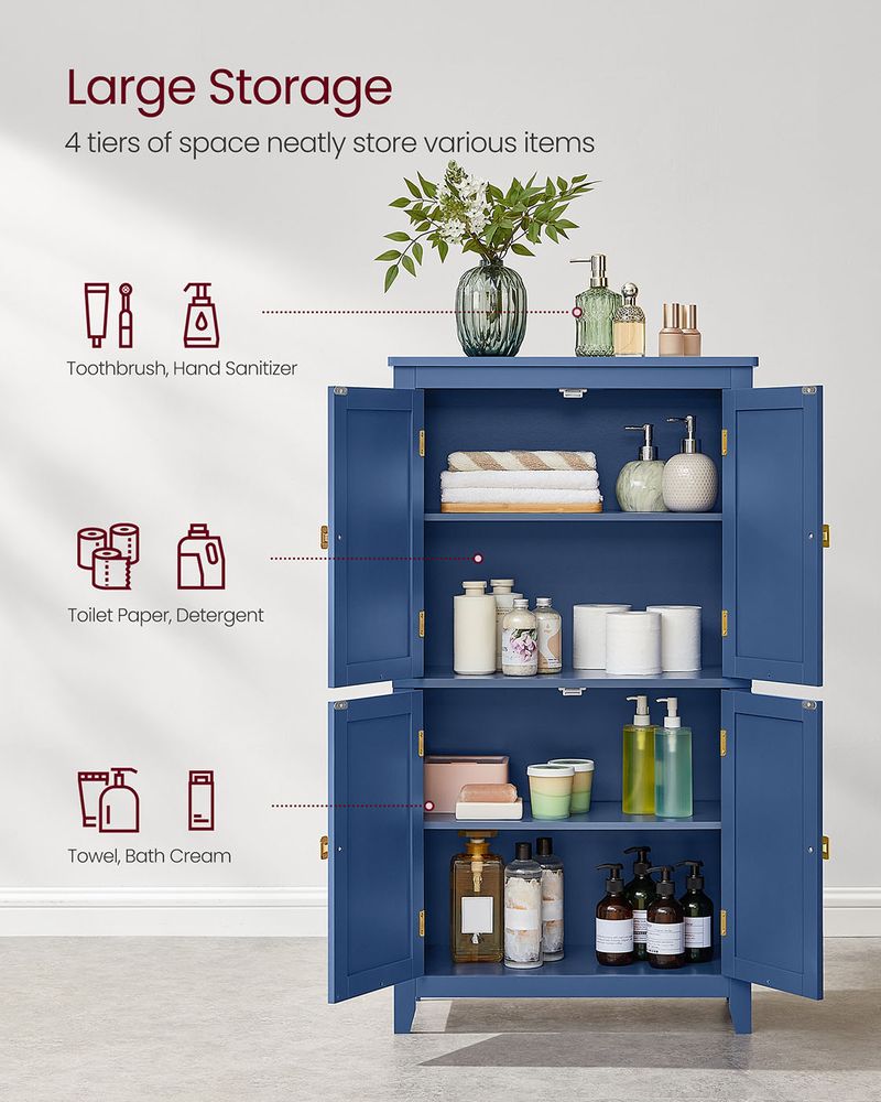 Bathroom Floor Storage Cabinet - 4 Doors - Adjustable Shelves