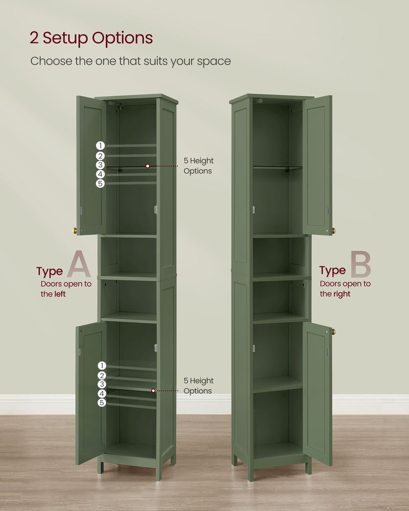 Bathroom Cabinet – Auto LED Lighting – Tall Storage With Adjustable Shelves